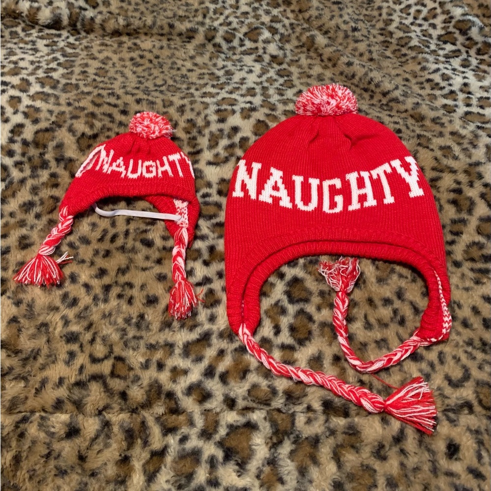 Dog & Owner Nice Naughty Christmas Knit Hats EUC